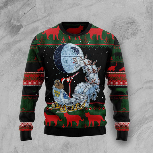 Black Cat Sleigh To Death Star Ugly Christmas Sweater, Christmas Ugly Sweater,Christmas Gift,Gift Christmas 2022