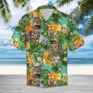 Savannah Cat With Pineapples With Flowers Hawaiian Shirt,Hawaiian Shirt Gift, Christmas Gift