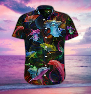 Aquatic Animal Dolphin Fantasy Design Hawaiian Shirt, Hawaiian For Gift