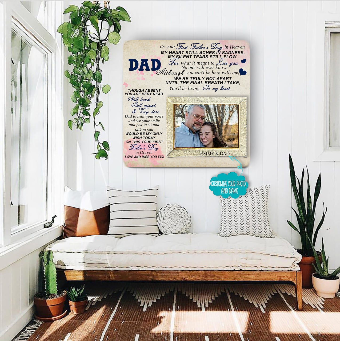 Dad its your first father's day in heaven Memorial Picture Frame - Keepsake Plaque That Holds a custom Photo - Sympathy Gift to Tribute The Loss of a Loved One