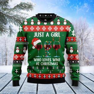 Just A Girl With Wine Christmas Sweater  For Men & Women  Adult ,Christmas Ugly Sweater,Christmas Gift,Gift Christmas 2024