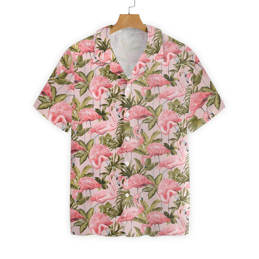 Tropical Leaves And Flamingo Pattern Hawaiian Shirt, Hawaiian Shirt Gift, Christmas Gift