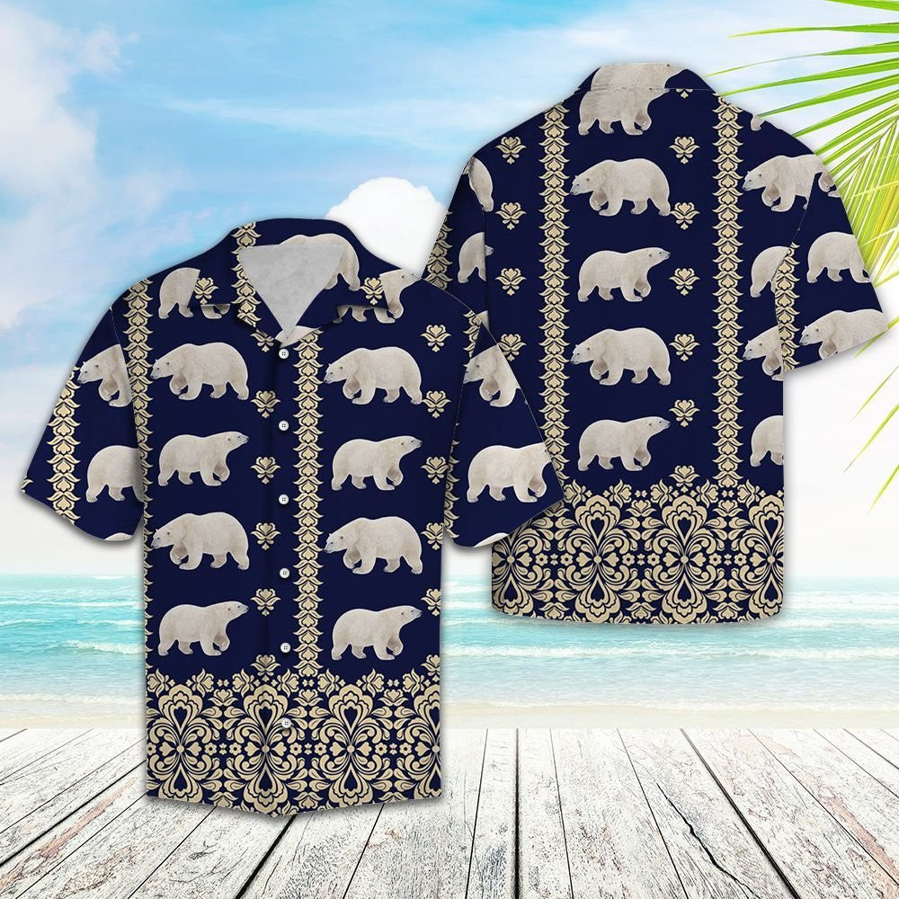 Great Gift For Polar Bear Lover Navy Pattern Hawaiian Shirt, Hawaiian Shirt Gift, Christmas Gift