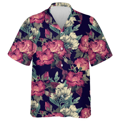 Watercolor Pretty Pink Rose White Floral Art Design Hawaiian Shirt, Hawaiian Shirt Gift, Christmas Gift