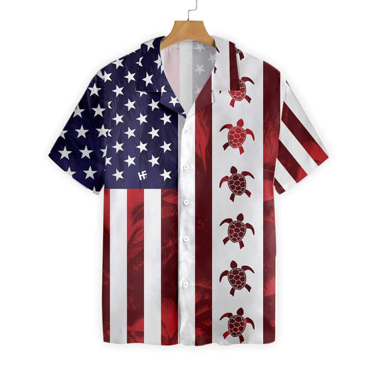 Red Stripes Turtle Flag American Design Hawaiian Shirt,Hawaiian Shirt Gift, Christmas Gift