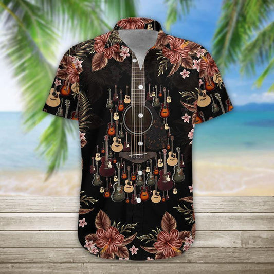 Dark Acoustic Guitar Nice Ornamental Hawaiian Shirt,Hawaiian Shirt Gift, Christmas Gift