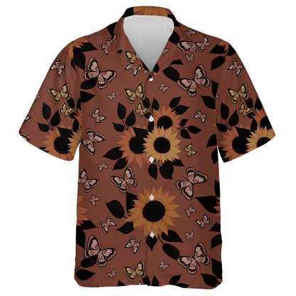 Fairy Butterflies And Sunflowers On Burnt Color Background Hawaiian Shirt, Hawaiian Shirt Gift, Christmas Gift