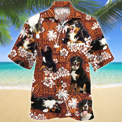Cute Design Bernese Mountain Dog Red Tribal Pattern Hawaiian Shirt, Hawaiian Shirt Gift, Christmas Gift