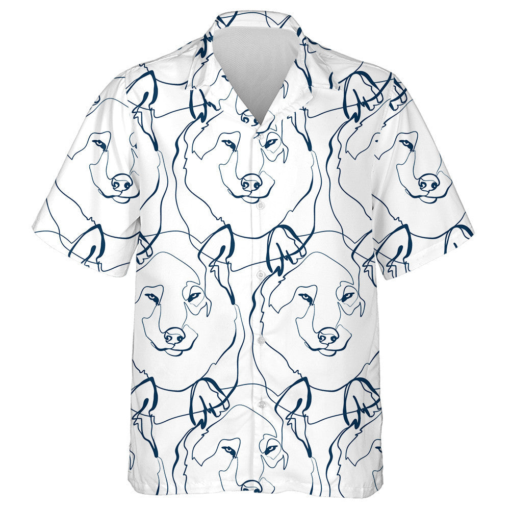 Face Of Wolf Animal Art Line On White Hawaiian Shirt, Hawaiian Shirt Gift, Christmas Gift