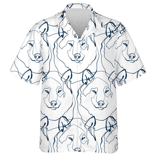 Face Of Wolf Animal Art Line On White Hawaiian Shirt, Hawaiian Shirt Gift, Christmas Gift