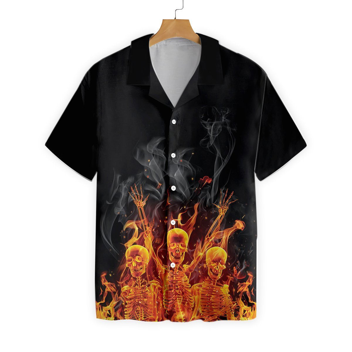 Fire Skeletons Night Party Pattern Hawaiian Shirt,Hawaiian Shirt Gift, Christmas Gift