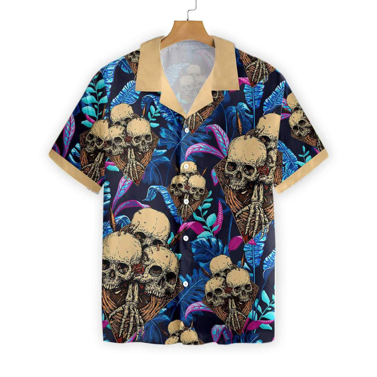 Skull Tropical Palm Leaves Background Pattern Hawaiian Shirt,Hawaiian Shirt Gift, Christmas Gift
