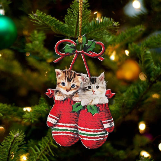 Cat Inside Your Gloves Christmas Holiday-Two Sided Christmas Plastic Hanging Ornament, Happy Christmas Ornament, Christmas Gift, Christmas Decoration