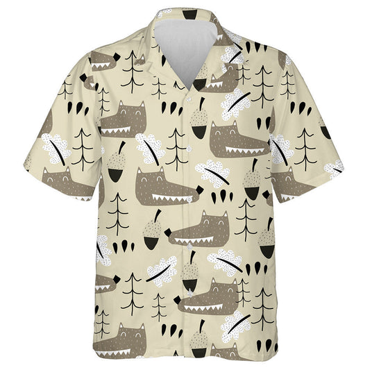 Cute Brown Wolf Head And Tree Hawaiian Shirt,Hawaiian Shirt Gift, Christmas Gift