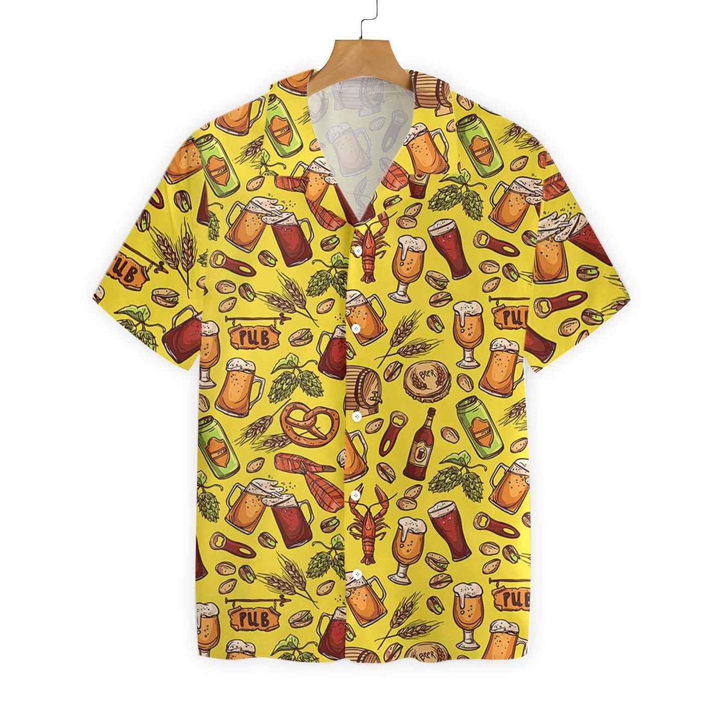 Beer And Food Yellow Pattern Hawaiian Shirt, Hawaiian Shirt Gift, Christmas Gift