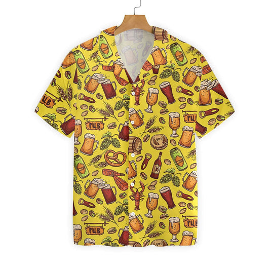 Beer And Food Yellow Pattern Hawaiian Shirt, Hawaiian Shirt Gift, Christmas Gift