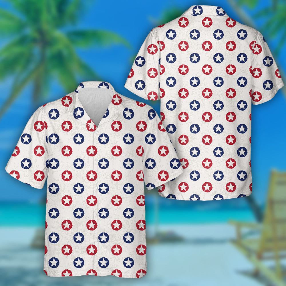 Vintage Polka Dot With American Stars Pattern Hawaiian Shirt, Hawaiian Shirt Gift, Christmas Gift