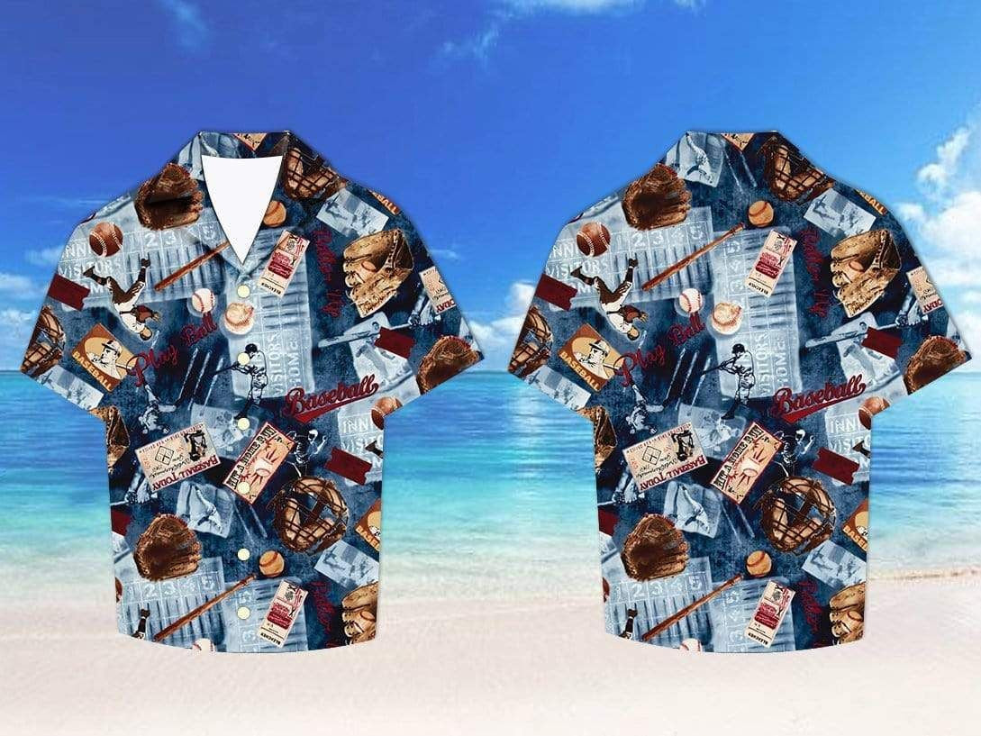 Baseball Equipment Pattern Background Hawaiian Shirt, Hawaiian For Gift