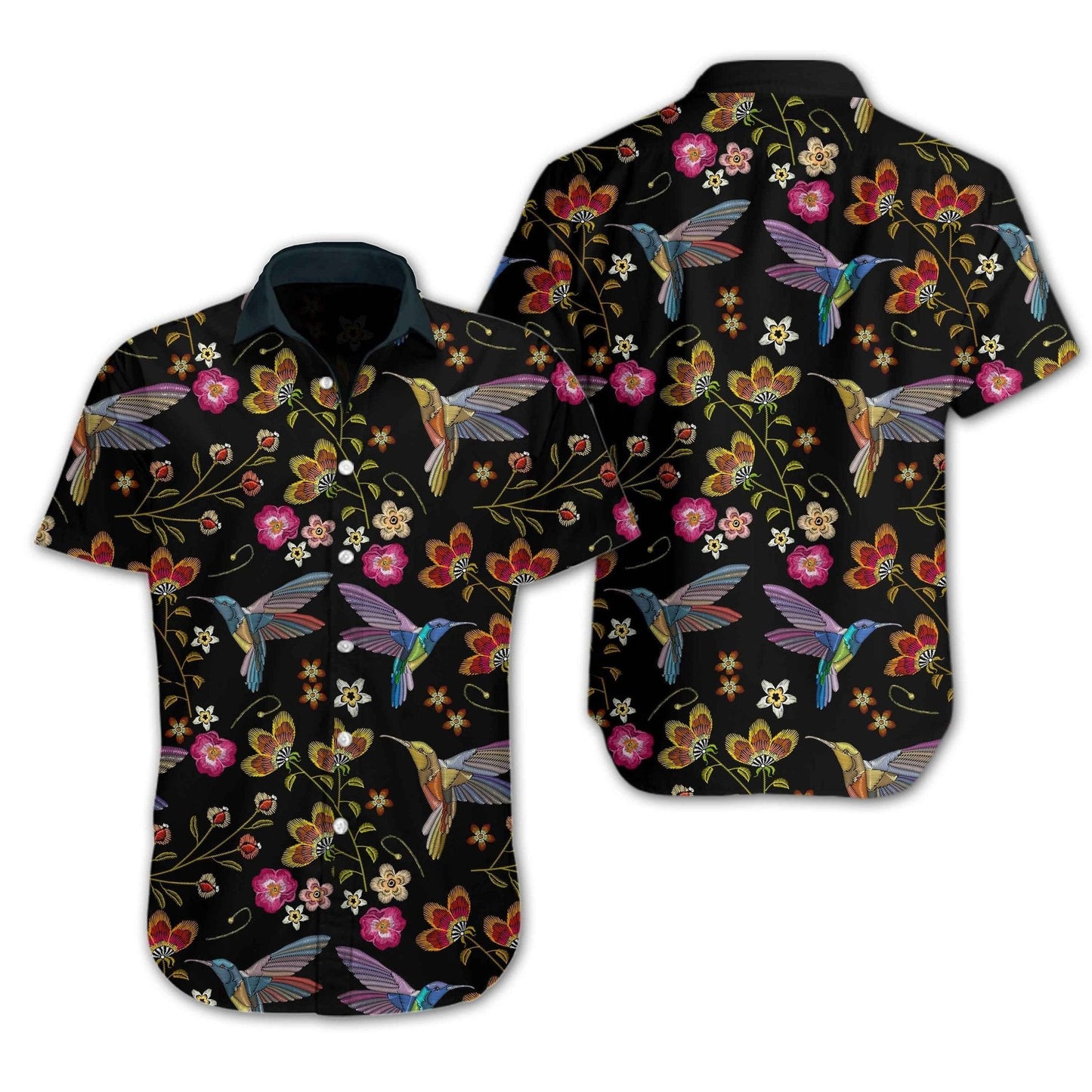Night Hummingbird Embroidery The Blooming Season Design Hawaiian Shirt, Hawaiian Shirt Gift, Christmas Gift
