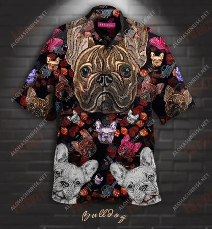 Bulldog Embroidery Unisex Hawaiian Shirt Ocean Short Sleeve Hawaiian Crazy Shirts Hawaiian Shirts For Women, Hawaiian Shirt Gift, Christmas Gift