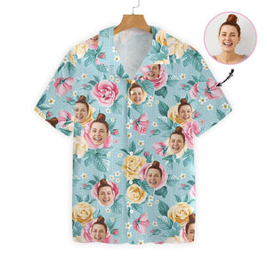 Watercolor Pink And Yellow Roses Custom Photo Hawaiian Shirt, Hawaiian Shirt Gift, Christmas Gift