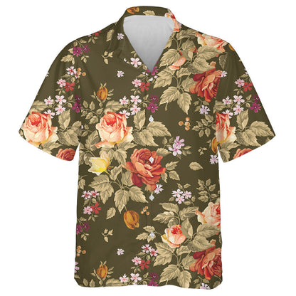 Watercolor Orange Rose Branch Colorful Flower Garden Pattern Hawaiian Shirt, Hawaiian Shirt Gift, Christmas Gift