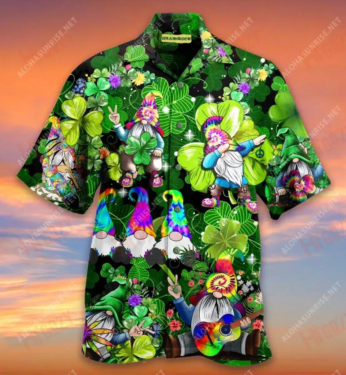 Shamrock Gnome Hippie Unisex Short Hawaiian Shirt Summer Hawaiian T Shirts Tactical Hawaiian Shirt Hawaiian Shirts For Men, Hawaiian Shirt Gift, Christmas Gift