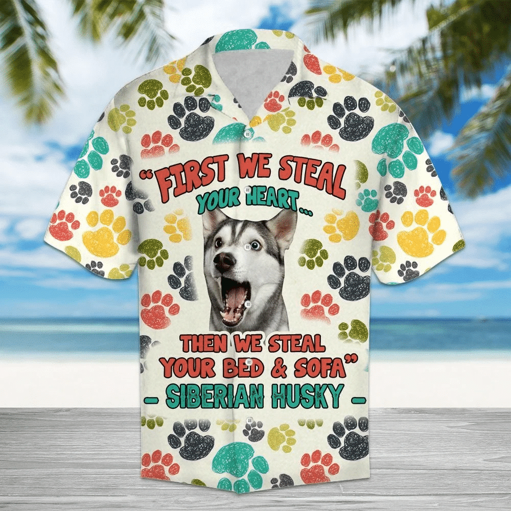Cute Husky Colorful Pet Paws Steal Your Heart Hawaiian Shirt, Hawaiian Shirt Gift, Christmas Gift