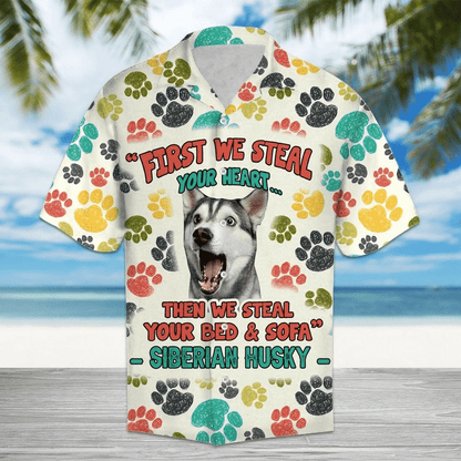 Cute Husky Colorful Pet Paws Steal Your Heart Hawaiian Shirt, Hawaiian Shirt Gift, Christmas Gift