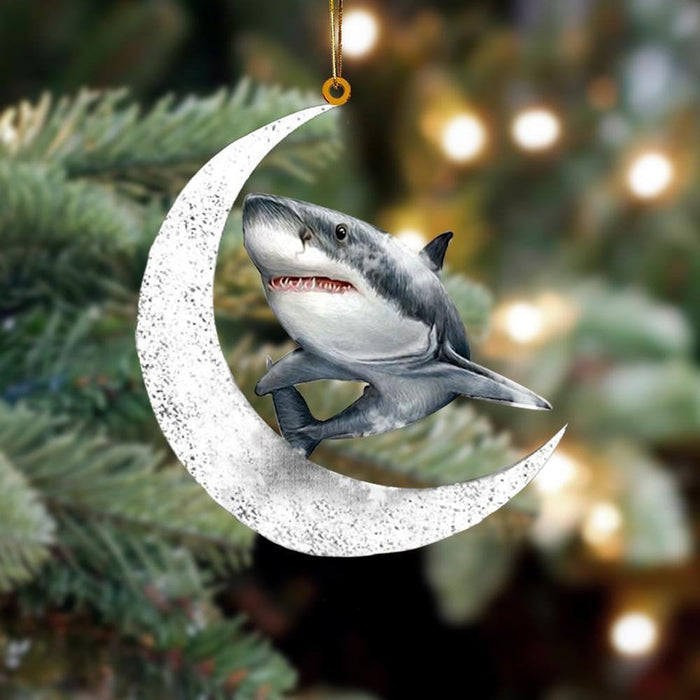 Shark Sits On The Moon Flat Acrylic Hanging Ornament Animals Shaped,Christmas Decoration