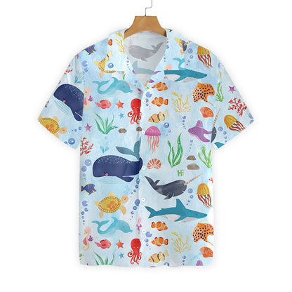 Ocean Fish Pattern In Blue Sea Design Hawaiian Shirt, Hawaiian Shirt Gift, Christmas Gift