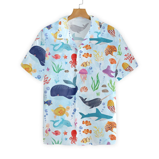 Ocean Fish Pattern In Blue Sea Design Hawaiian Shirt, Hawaiian Shirt Gift, Christmas Gift