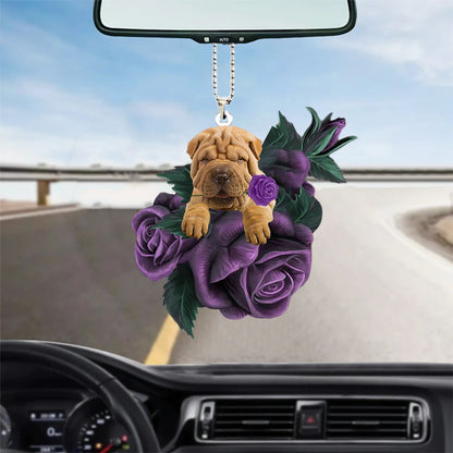 Shar Pei In Purple Rose Car Hanging Ornament, Christmas Decoration