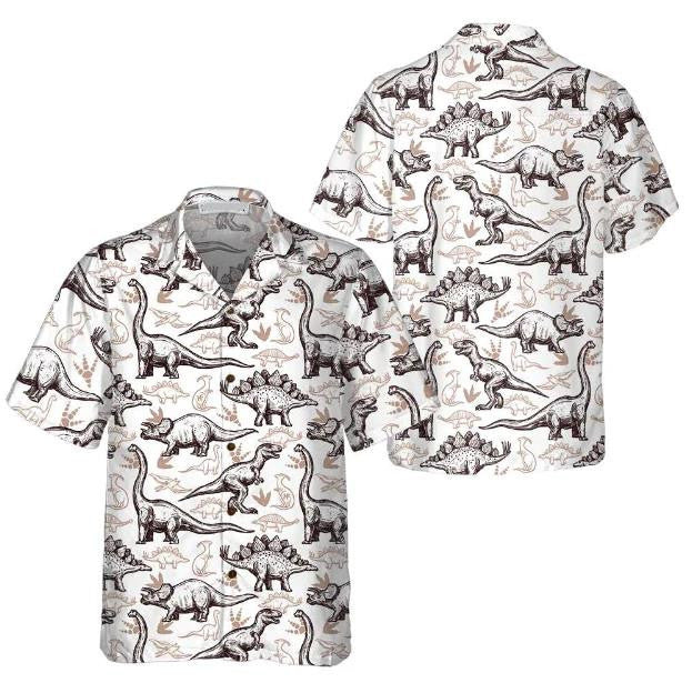 Hand Drawn Dinosaurs Footprints Seamless Pattern Hawaiian Shirt,Hawaiian Shirt Gift, Christmas Gift