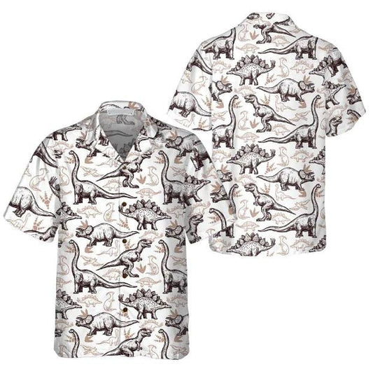 Hand Drawn Dinosaurs Footprints Seamless Pattern Hawaiian Shirt,Hawaiian Shirt Gift, Christmas Gift