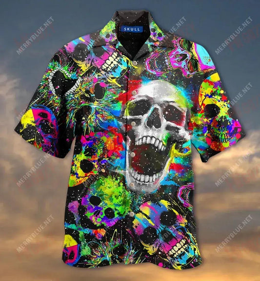 Colorful Skull Short Short Sleeve Shirt Summer Hawaiian T Shirts Best Hawaiian Shirts Hawaiian Shirt Pattern, Hawaiian Shirt Gift, Christmas Gift