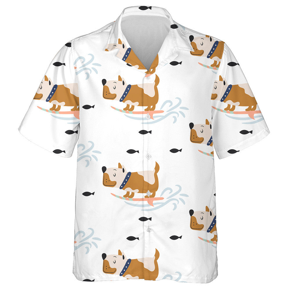 Cute Brown Dogs On Surf Background Hawaiian Shirt,Hawaiian Shirt Gift, Christmas Gift