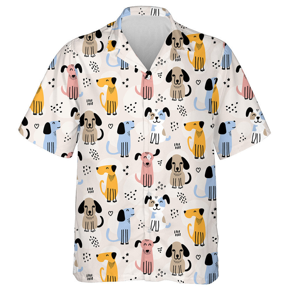 Hand Drawn Childish Dog Doodles Scandinavian Style Hawaiian Shirt, Hawaiian Shirt Gift, Christmas Gift