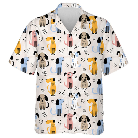 Hand Drawn Childish Dog Doodles Scandinavian Style Hawaiian Shirt, Hawaiian Shirt Gift, Christmas Gift