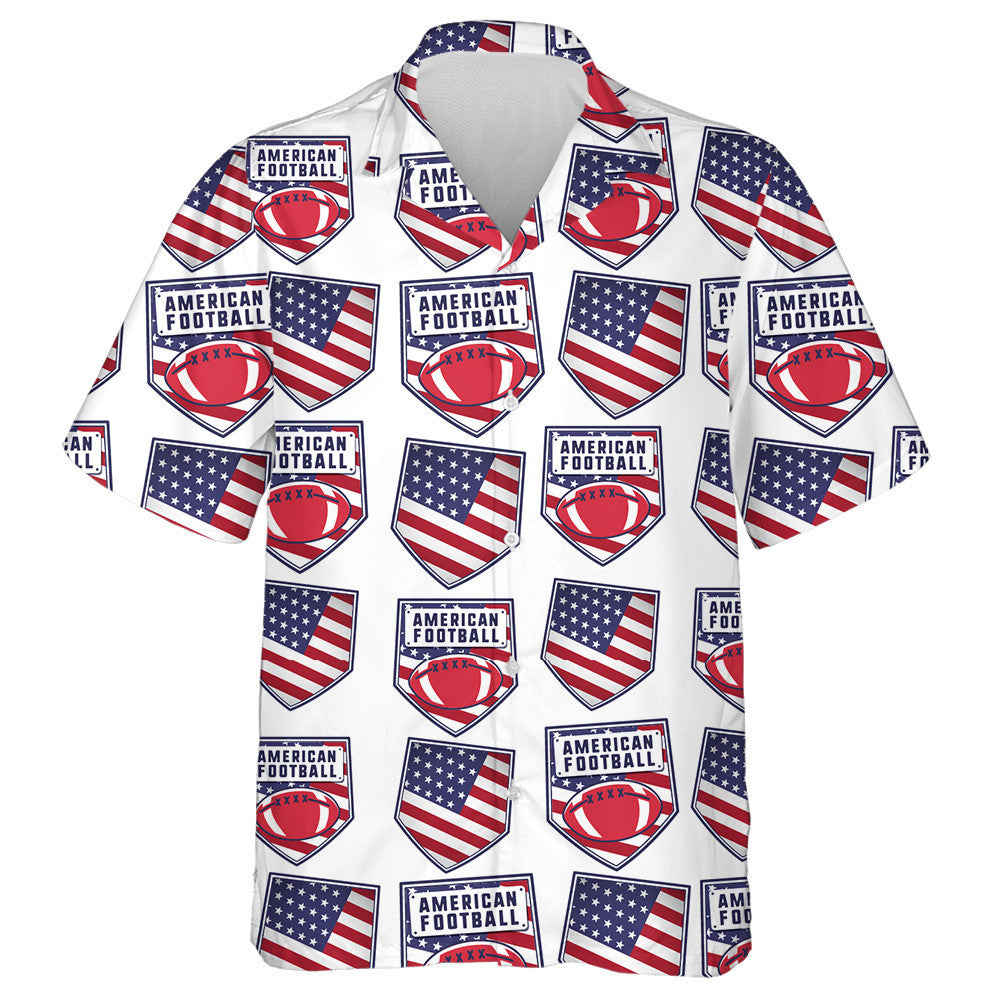 American Football Patch Pattern Design With USA Flag Hawaiian Shirt, Hawaiian Shirt Gift, Christmas Gift