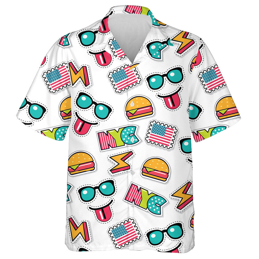 Funny American Icons Lifestyle Doodle Pattern Hawaiian Shirt,Hawaiian Shirt Gift, Christmas Gift