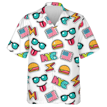 Funny American Icons Lifestyle Doodle Pattern Hawaiian Shirt,Hawaiian Shirt Gift, Christmas Gift