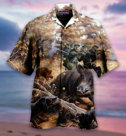 Fantasy Hunting Boar Hawaiian Aloha Shirt Unisex Shorts Sleeve Colorful Hawaiian Shorts Beach Short Sleeve_Hawaiian Shirt Gift, Christmas Gift