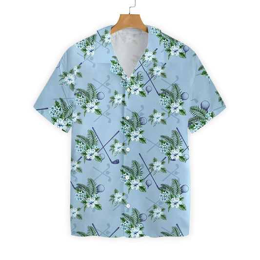 Tropical Golf 5 On Blue Background Design Hawaiian Shirt, Hawaiian Shirt Gift, Christmas Gift