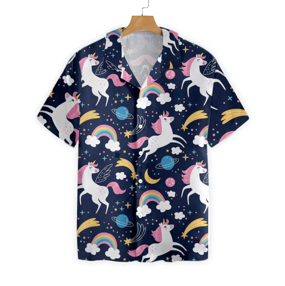 Cheerful Unicorn And Rainbbow Pattern Hawaiian Shirt, Hawaiian Shirt Gift, Christmas Gift