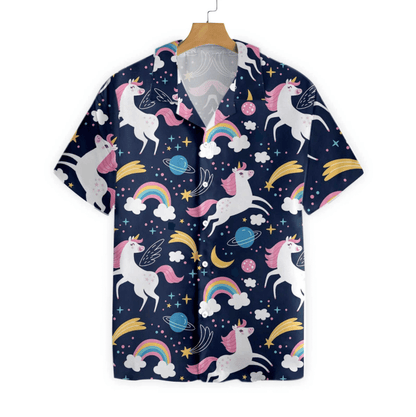 Cheerful Unicorn And Rainbbow Pattern Hawaiian Shirt, Hawaiian Shirt Gift, Christmas Gift