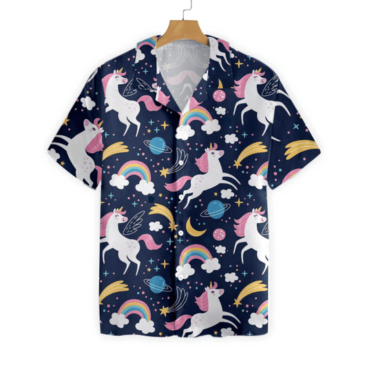 Cheerful Unicorn And Rainbbow Pattern Hawaiian Shirt, Hawaiian Shirt Gift, Christmas Gift