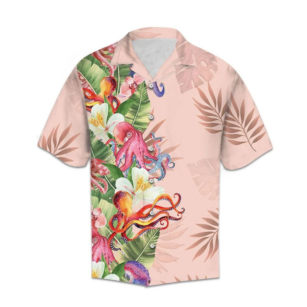 Holiday Gifts Tropical Octopus With Leaves Themed Hawaiian Shirt, Hawaiian Shirt Gift, Christmas Gift