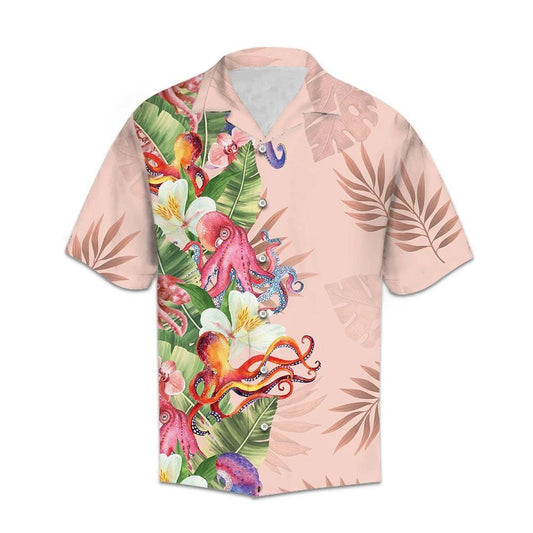 Holiday Gifts Tropical Octopus With Leaves Themed Hawaiian Shirt, Hawaiian Shirt Gift, Christmas Gift