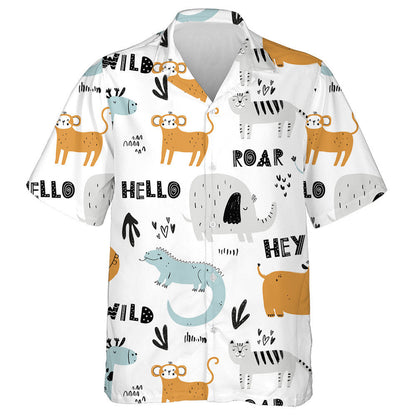 Hello Wild Happy Animals Blue Giraffe Cartoon Hawaiian Shirt, Hawaiian Shirt Gift, Christmas Gift
